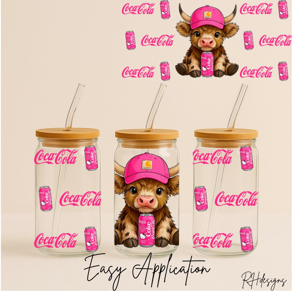 Pink Cap Highland Cow - 16oz