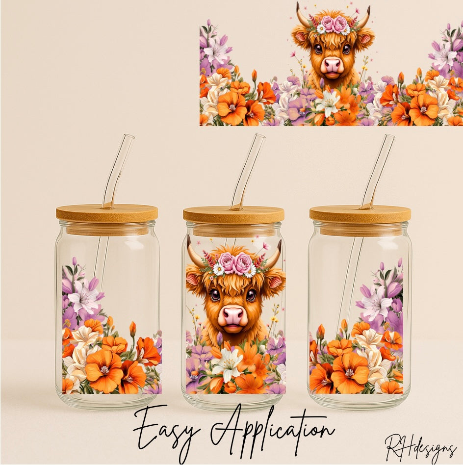 Orange Flower Highland Cow - 16oz