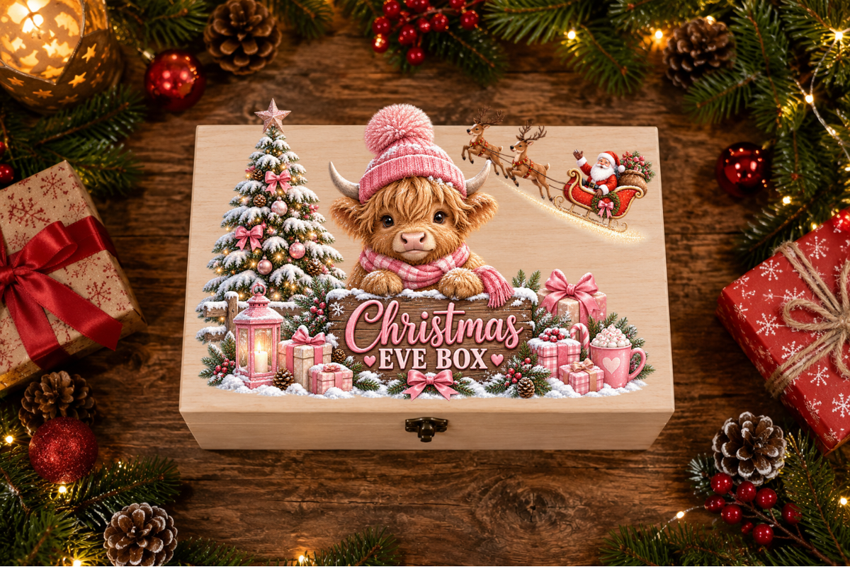 Pink Christmas Eve Highland Cow