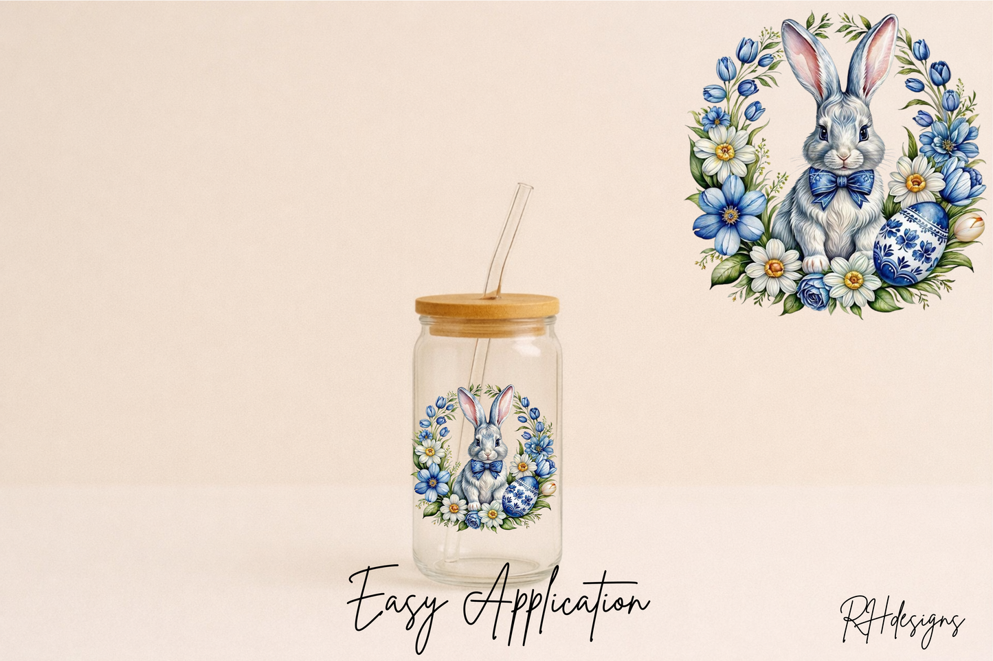 Blue Floral Easter Bunny Wreath - 4’’,10cm