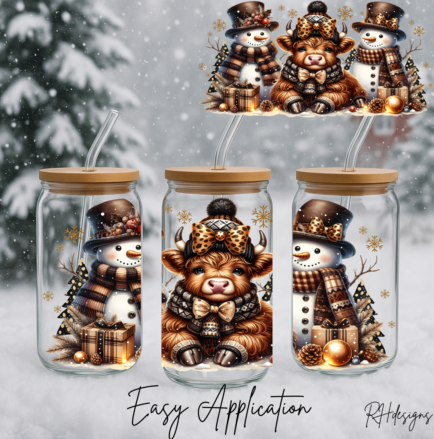 Gold Christmas Highland Cow - 16oz