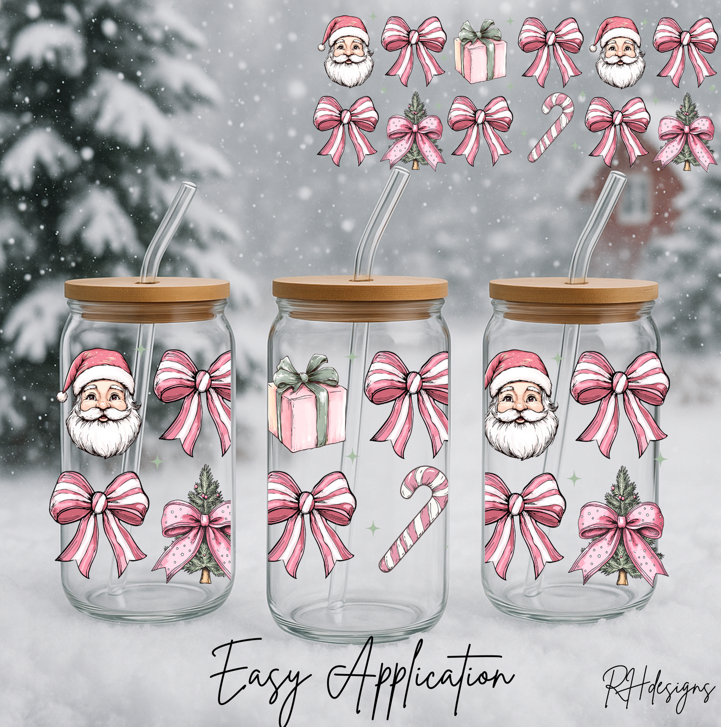 Pink Santa Head & Bow - 16oz