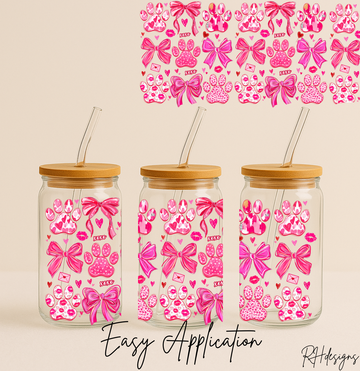 Pink Dog Paw Prints Valentines - 16oz