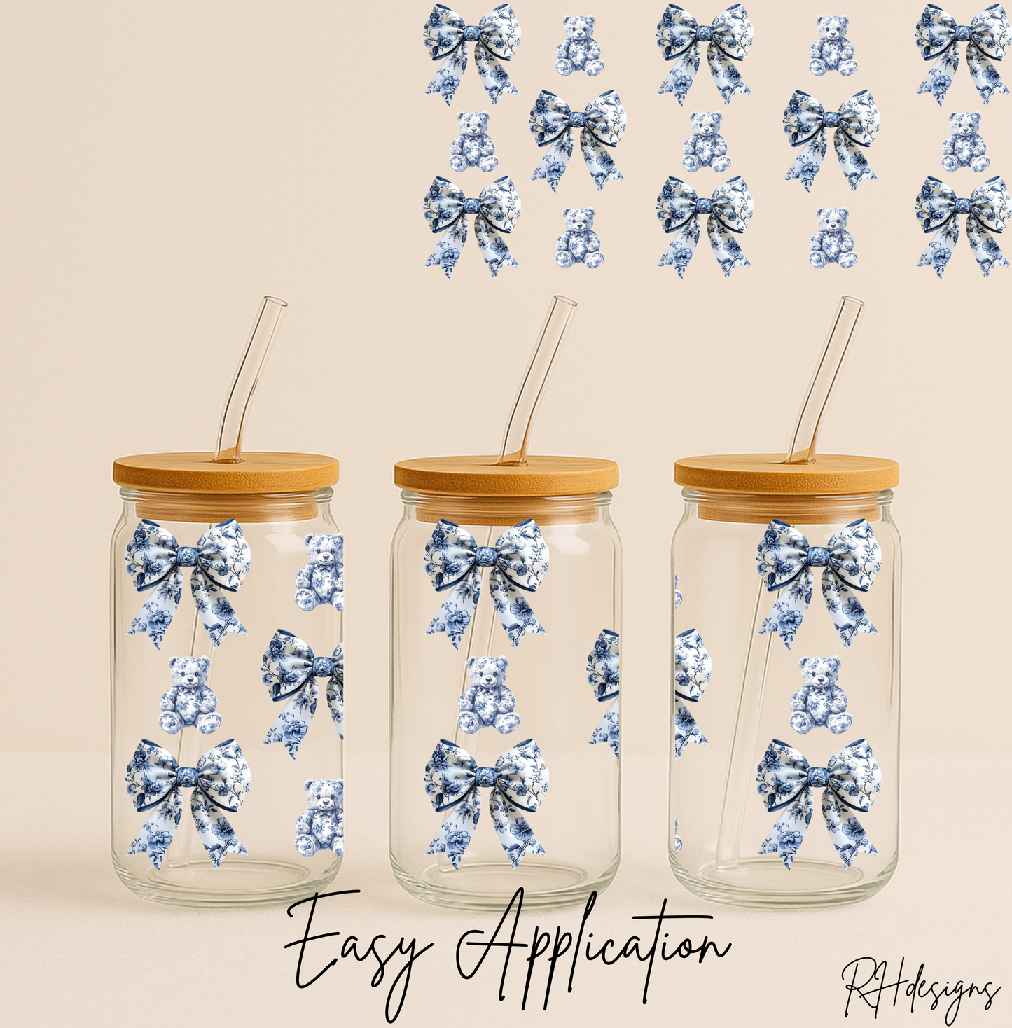 Blue Floral Bows & Teddies - 16oz