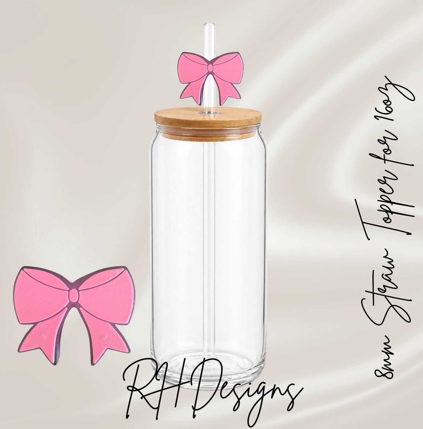 Pink Bow - Straw Topper - 3D