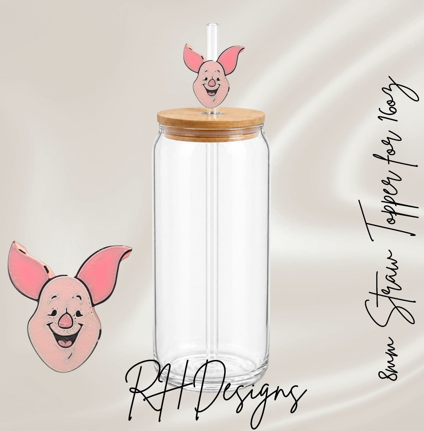 Happy Piglet - Straw Topper - 3D