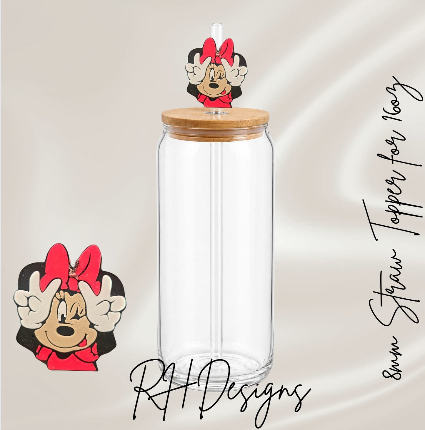 Red Peace Minnie - Straw Topper - 3D