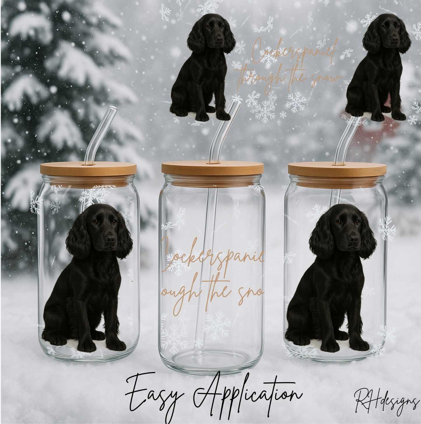 Black Cocker spaniel Through The Snow - 16oz