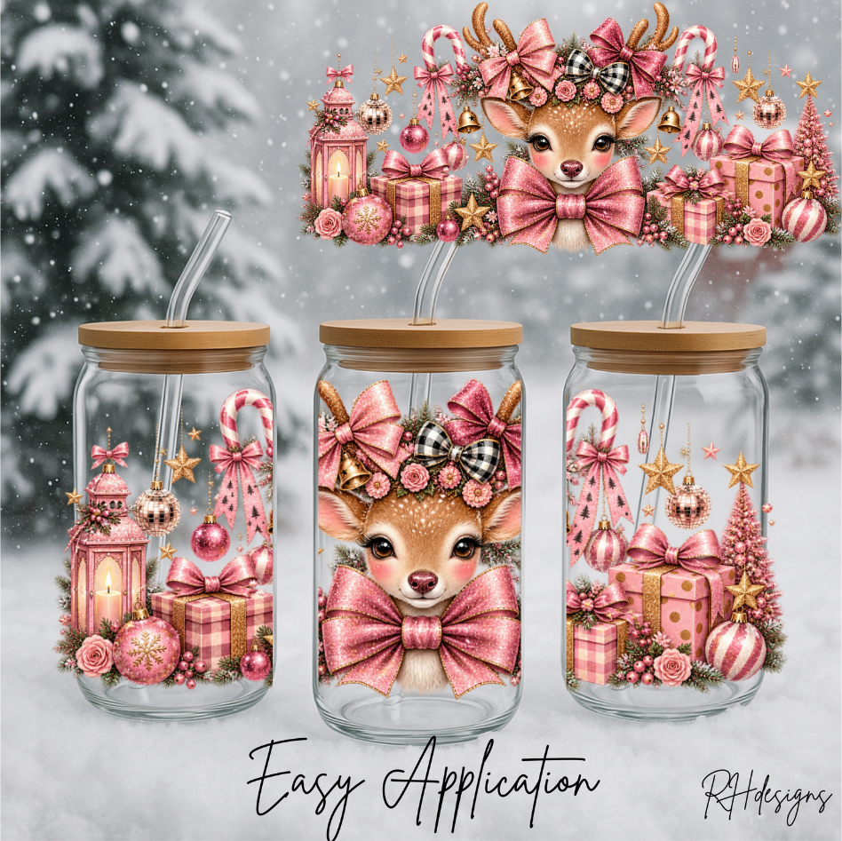 Pink Candycane Deer - 16oz