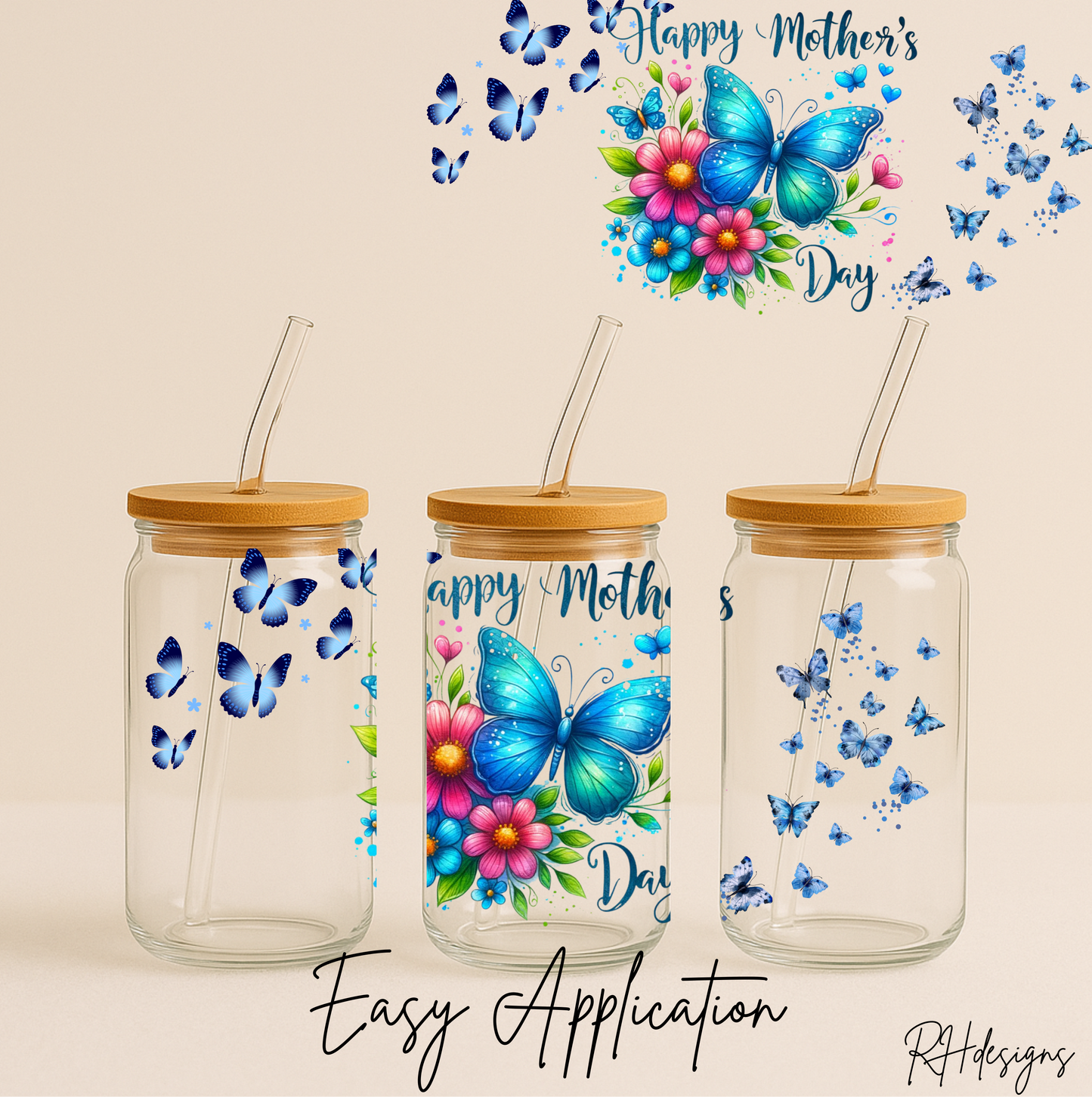Blue Butterfly Happy Mothers Day - 16oz