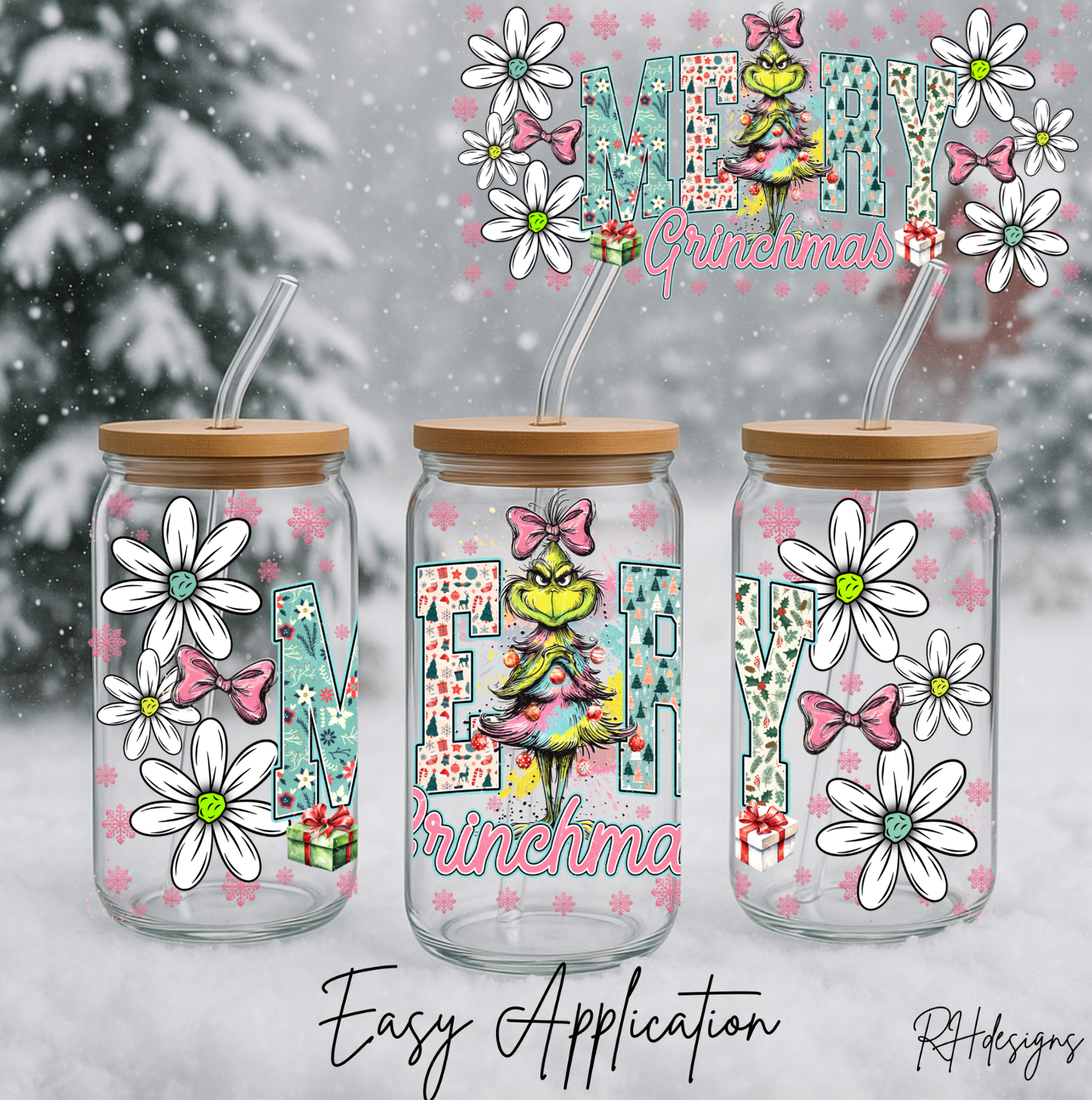 Pink Merry Grinchmas Flower - 16oz