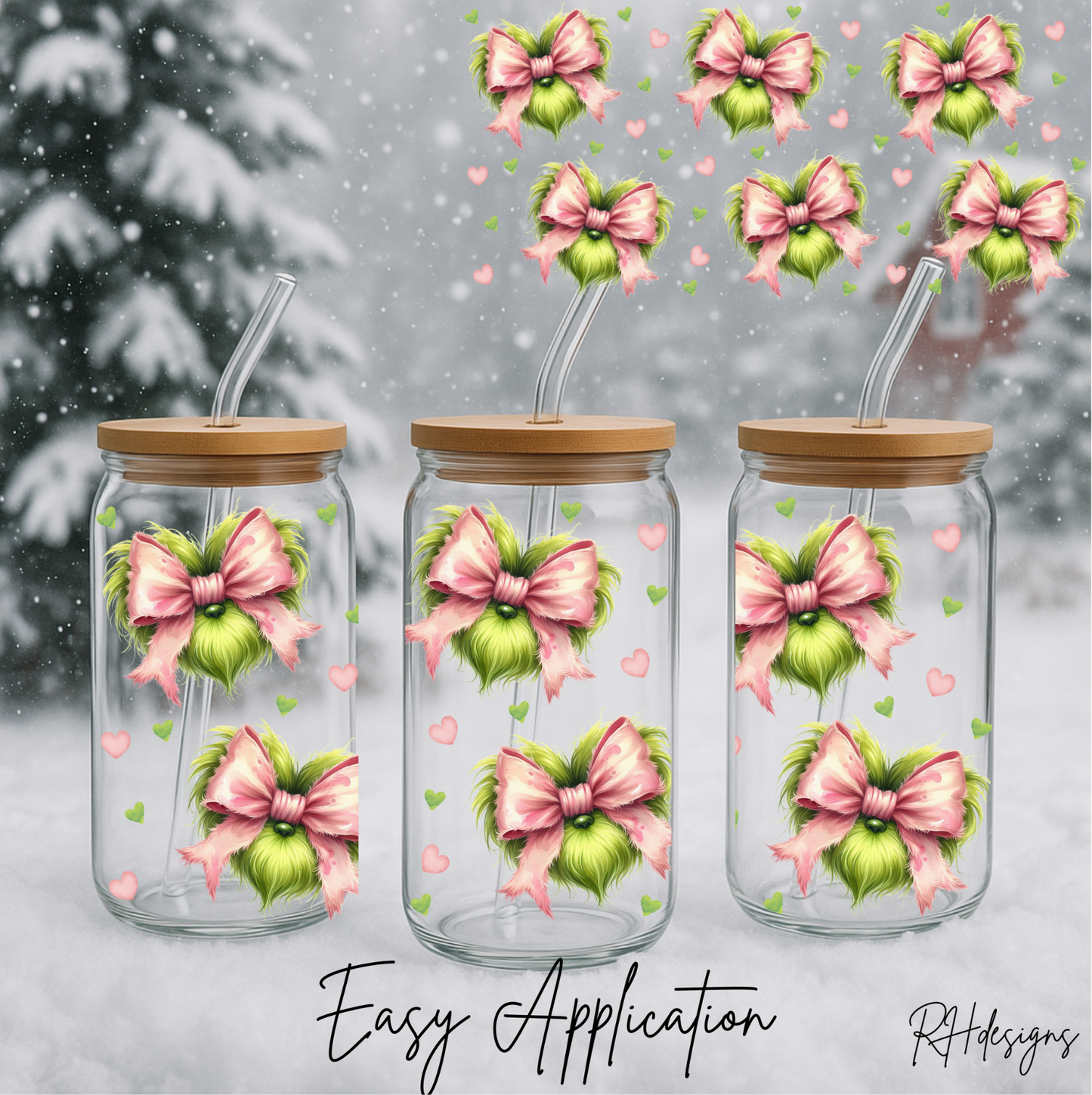 Green & Pink Christmas Bow - 16oz
