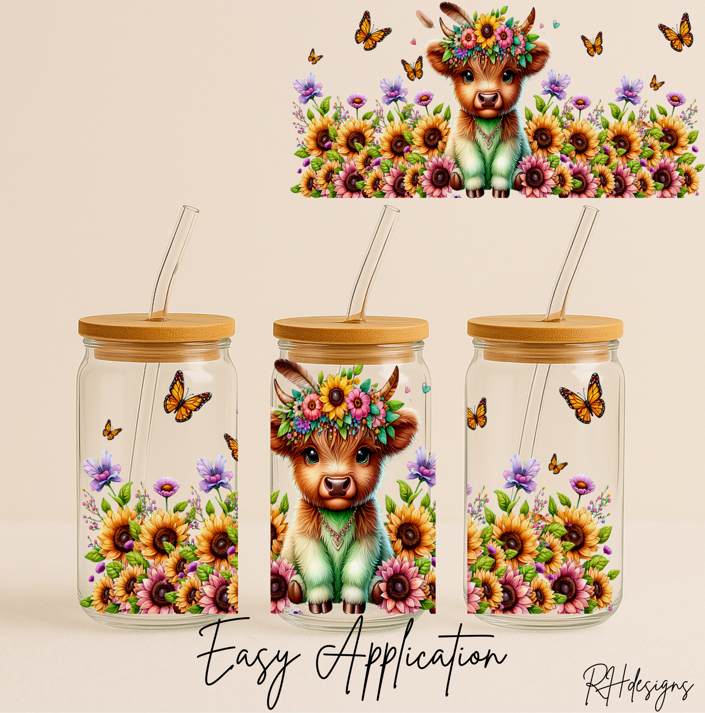 Green Sunflower Highland Cow - 16oz