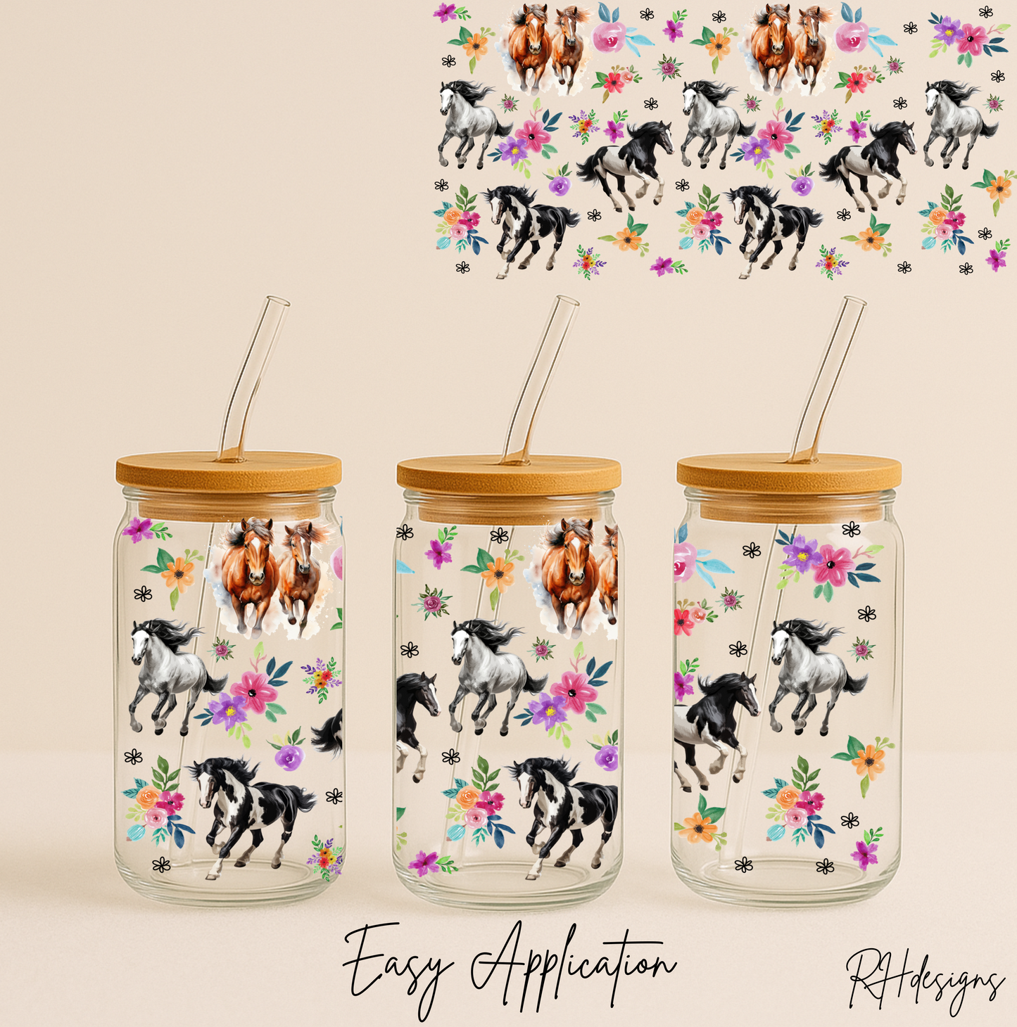 Horses With Flowers - 16oz
