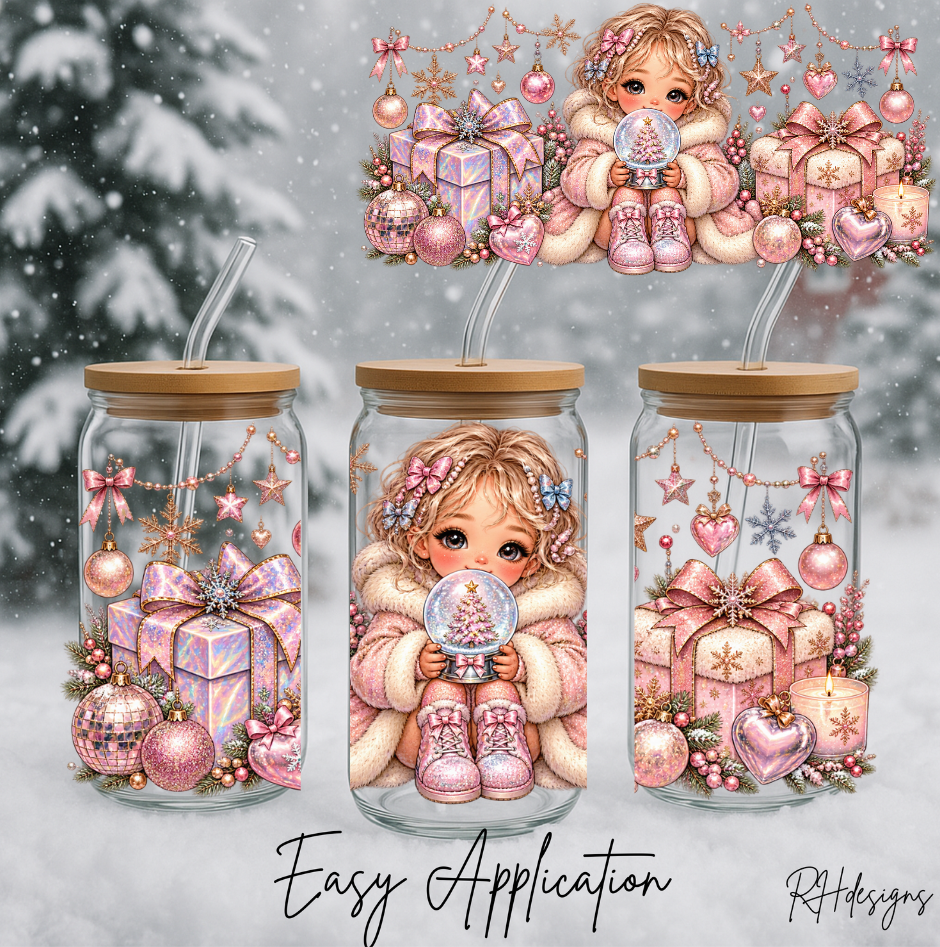 Pink Christmas Snowglobe Girl - 16oz