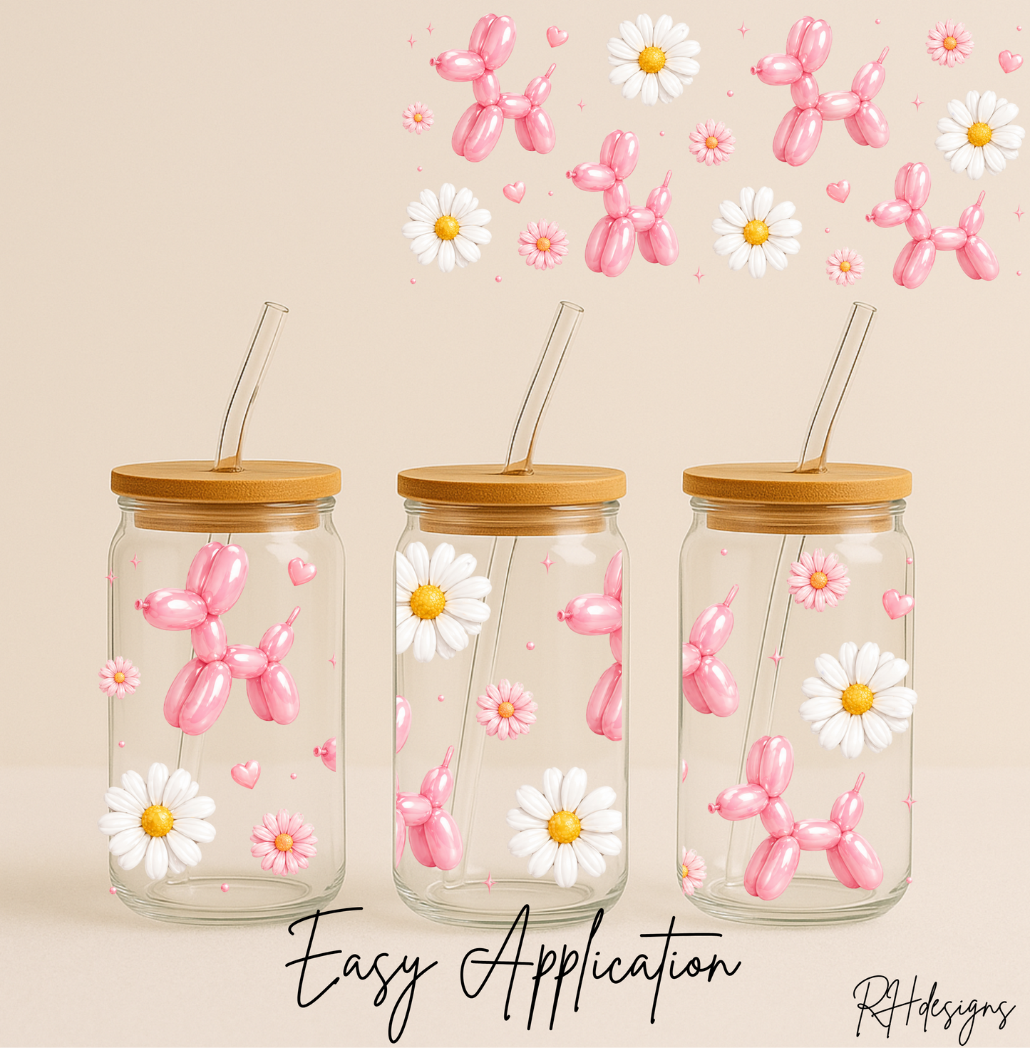 Pink Balloon Dog Daisys - 16oz