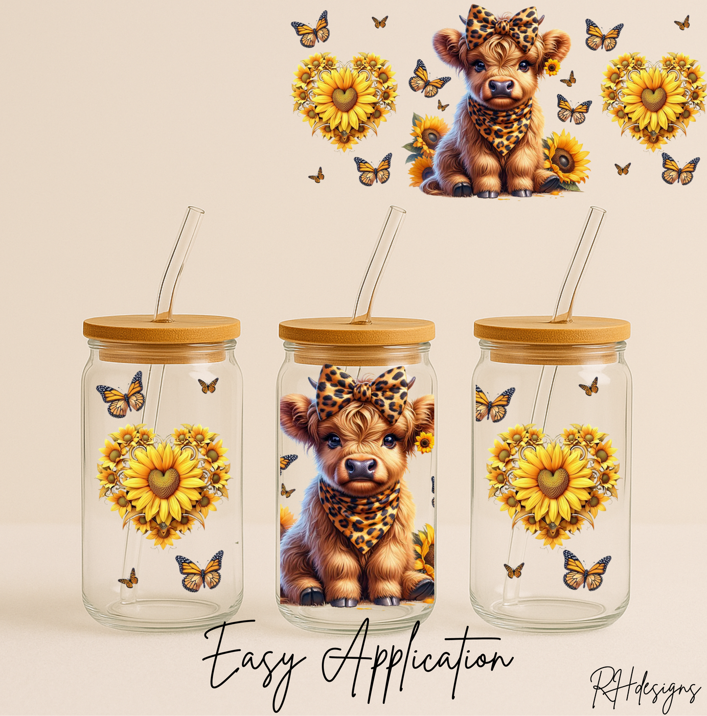 Loveheart Sunflower Highland Cow - 16oz