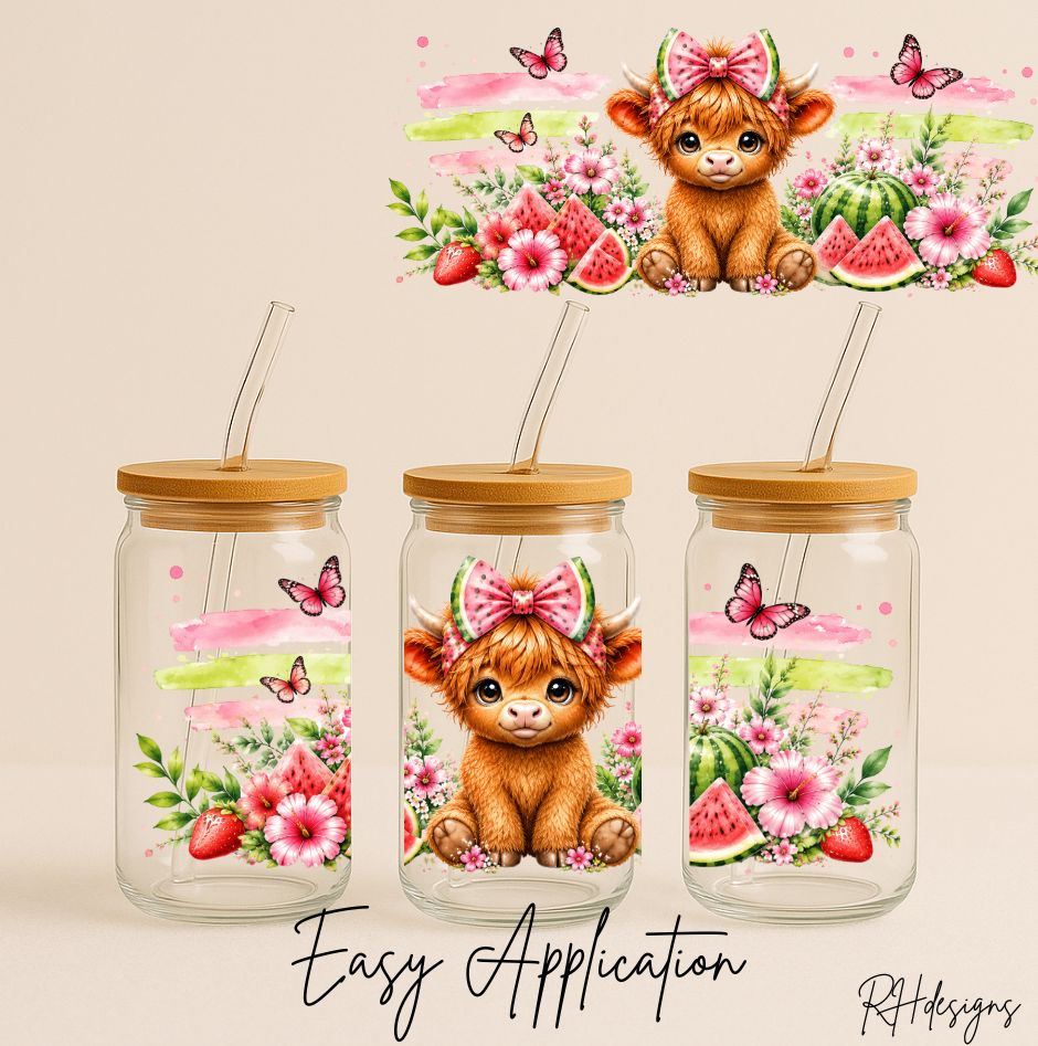Pink Watermelon Highland Cow - 16oz