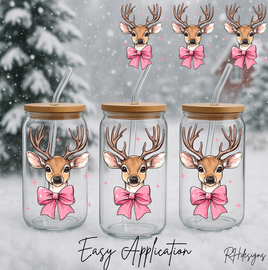 3 Pink Christmas Reindeer - 16oz