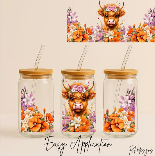 Orange Flower Highland Cow - 16oz