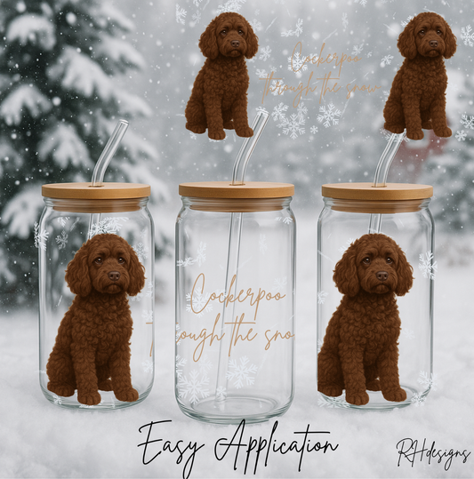 Dark Brown Cockerpoo Through The Snow - 16oz