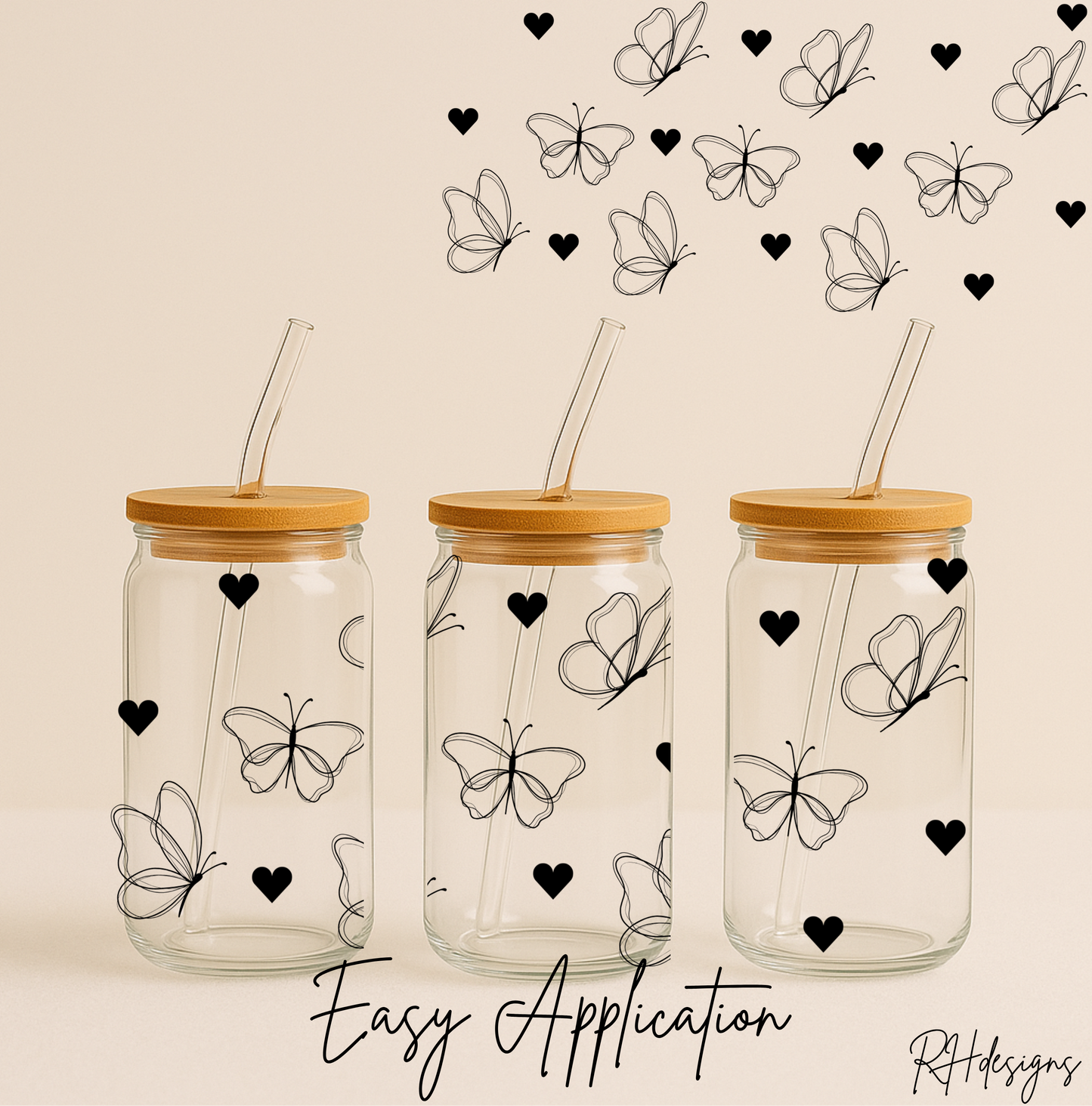 Black Line Butterflies - 16oz
