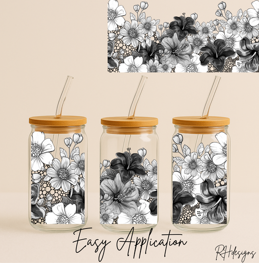 Black & White Flowers - 16oz