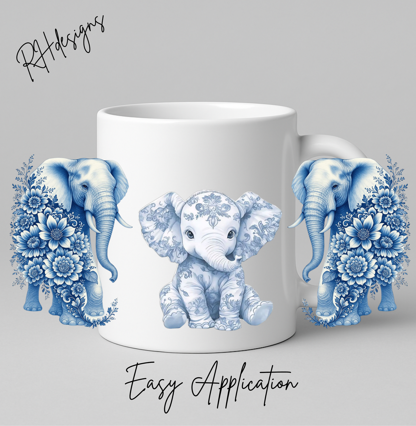 Blue Floral Elephants - 11oz