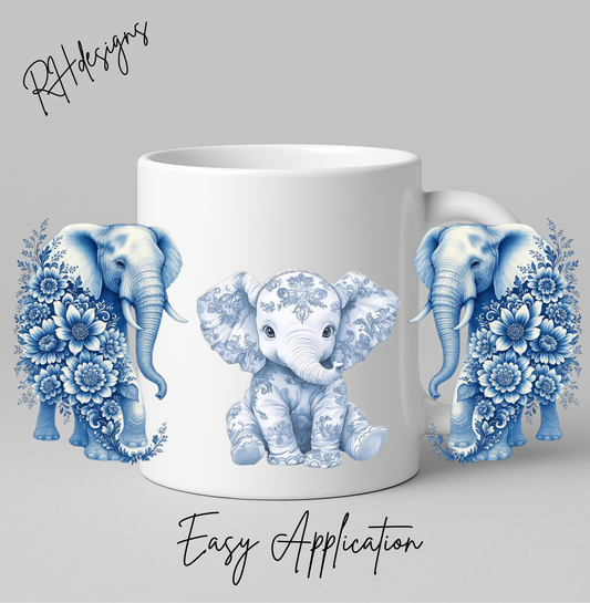 Blue Floral Elephants - 11oz