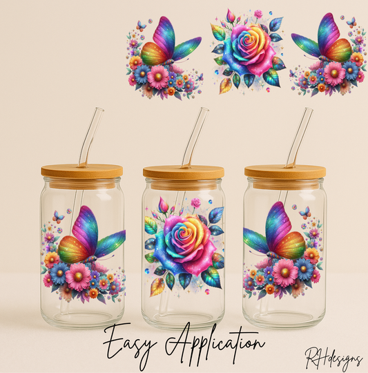 Multicoloured Rose & Butterflies - 16oz