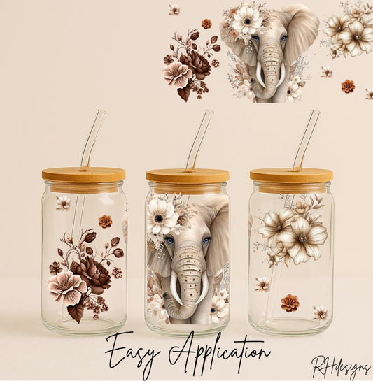 Tan Flowers Elephant - 16oz