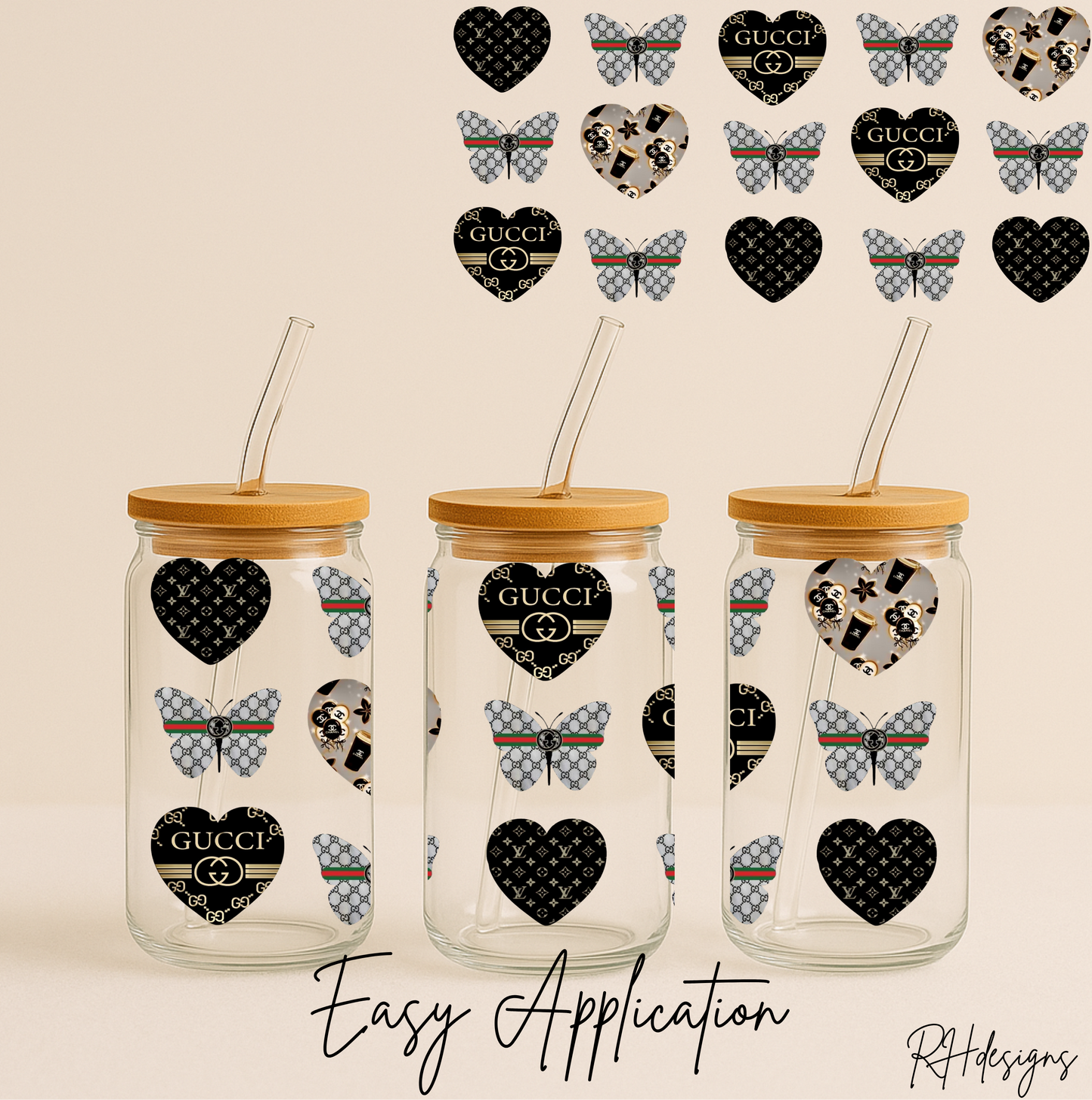 Black & Grey Lovehearts Butterflies - 16oz