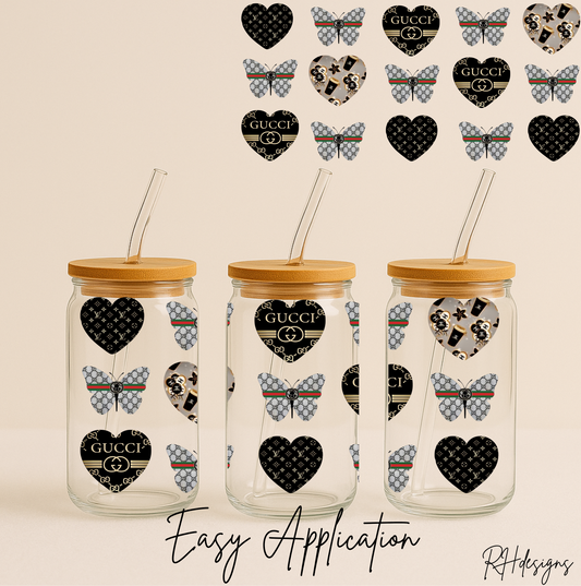 Black & Grey Lovehearts Butterflies - 16oz