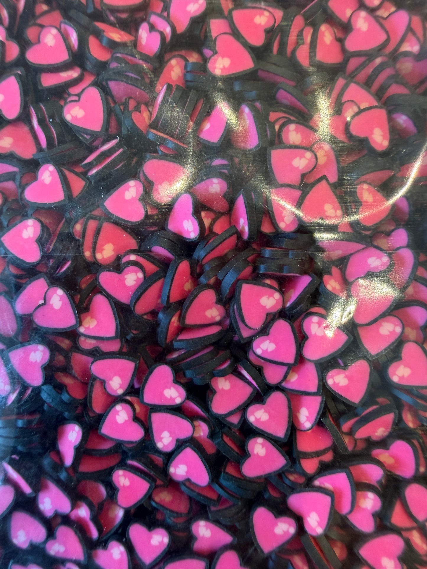 Black Pink Lovehearts Clay Pieces - 50g