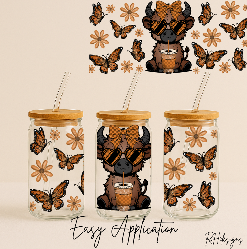Checkered Brown Butterfly Highland Cow - 16oz