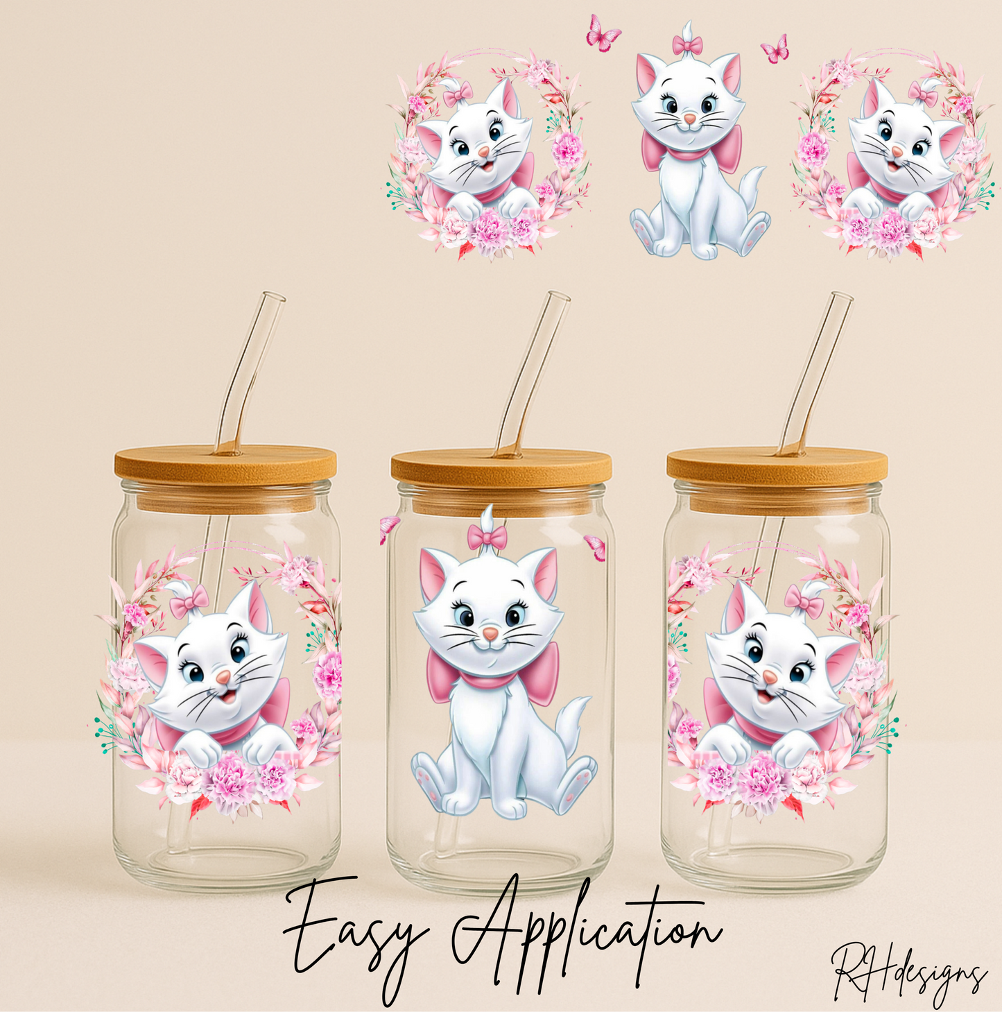 Pink Flower White Cat - 16oz