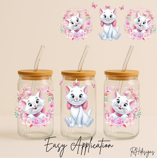 Pink Flower White Cat - 16oz