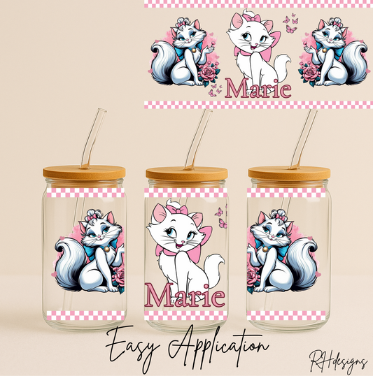 White Cat Pink Checkered - 16oz