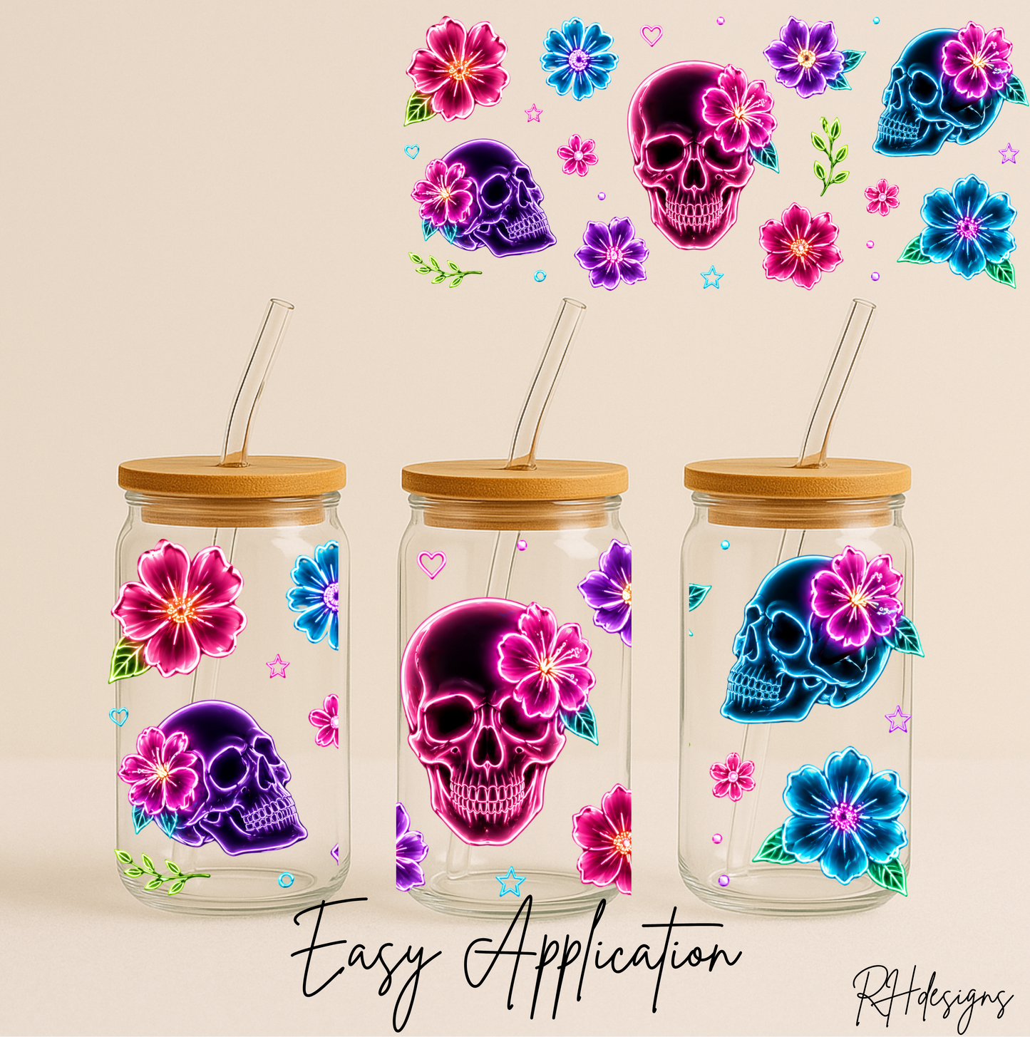 Neon Flower Skull - 16oz