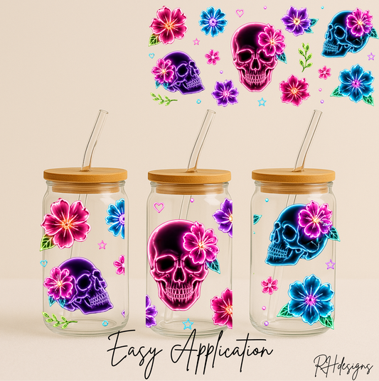 Neon Flower Skull - 16oz
