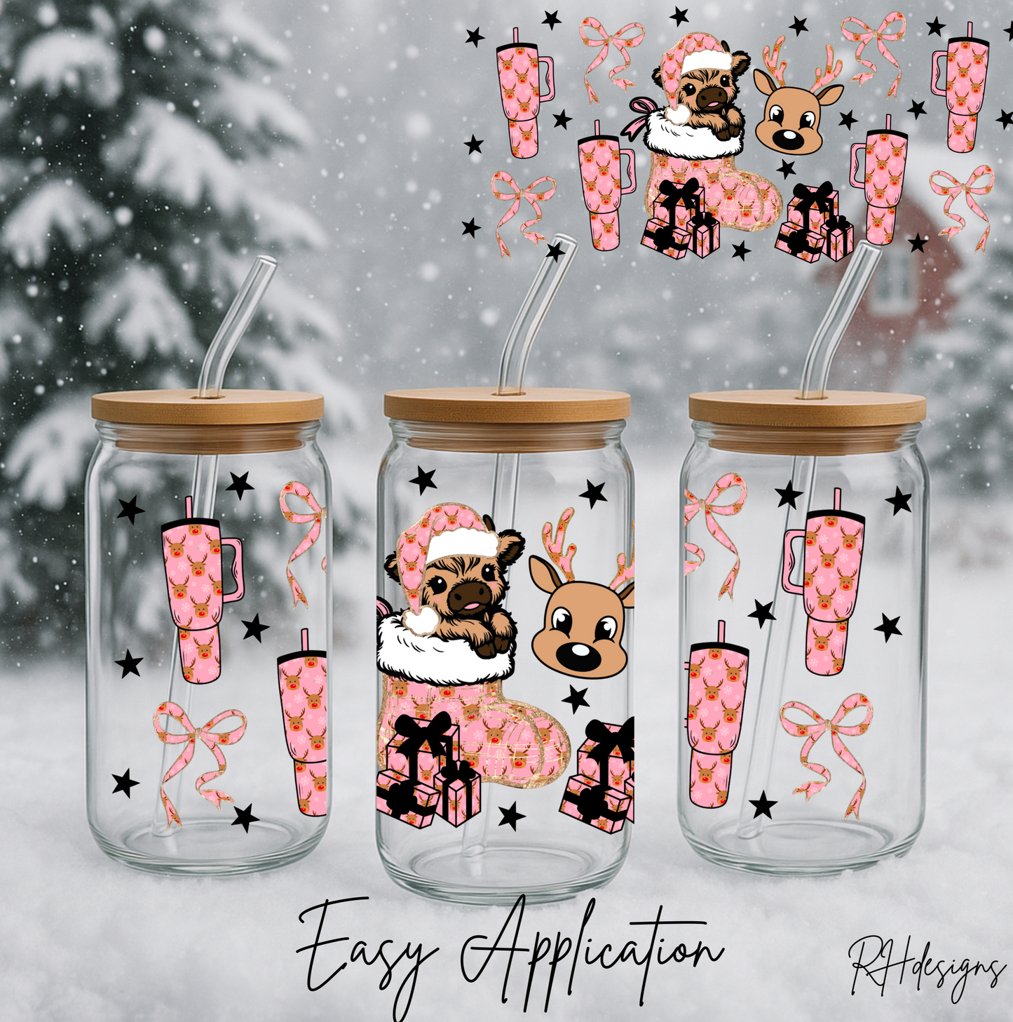 Pink Cow In Stocking - 16oz