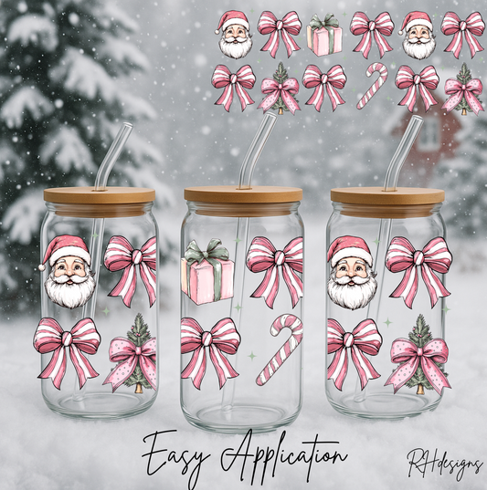 Pink Santa Head & Bow - 16oz