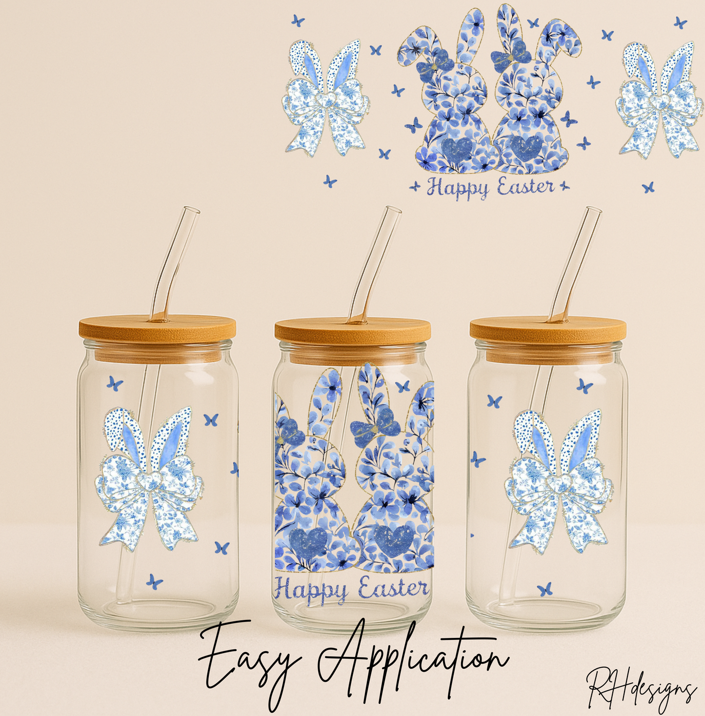 Blue Floral Easter Bunny - 16oz