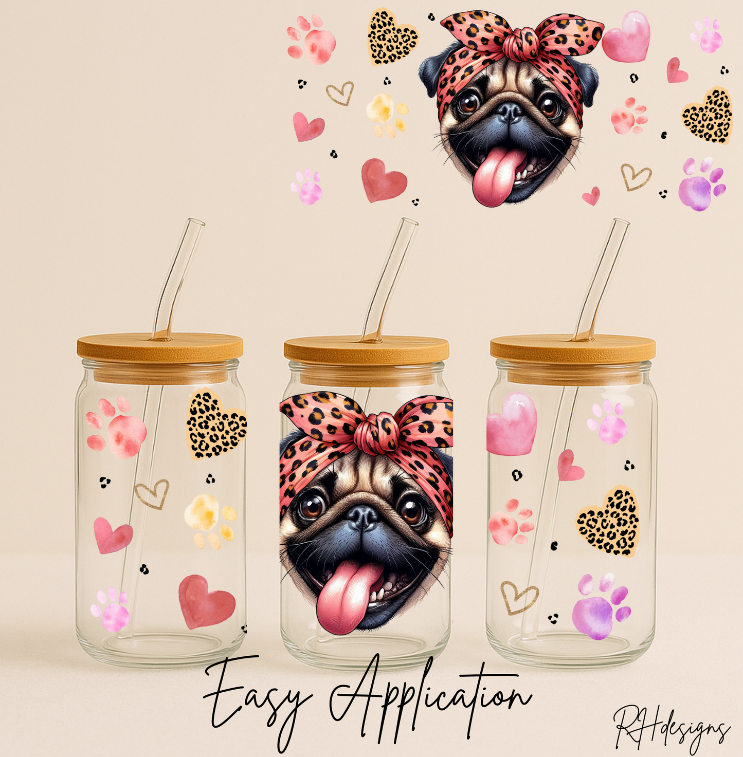 Leopard Print Pug Valentines - 16oz