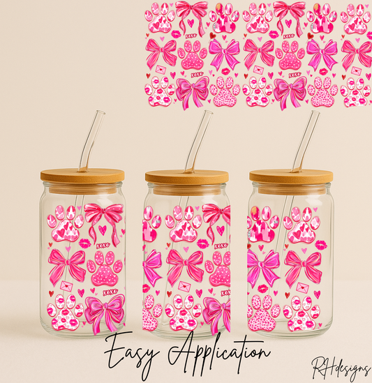 Pink Dog Paw Prints Valentines - 16oz