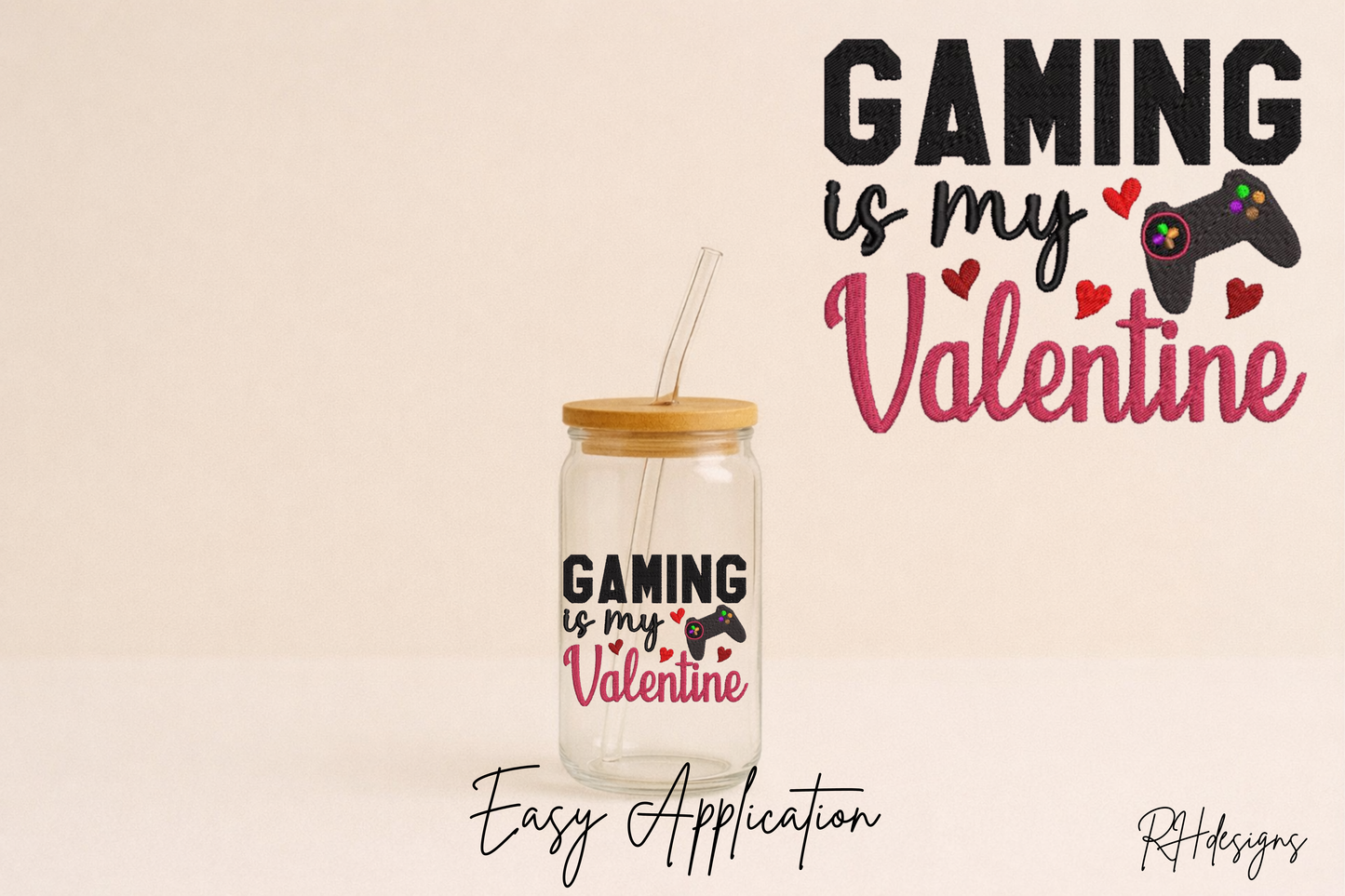 Embroidered Effect Gaming Is My Valentine - 4'',10cm