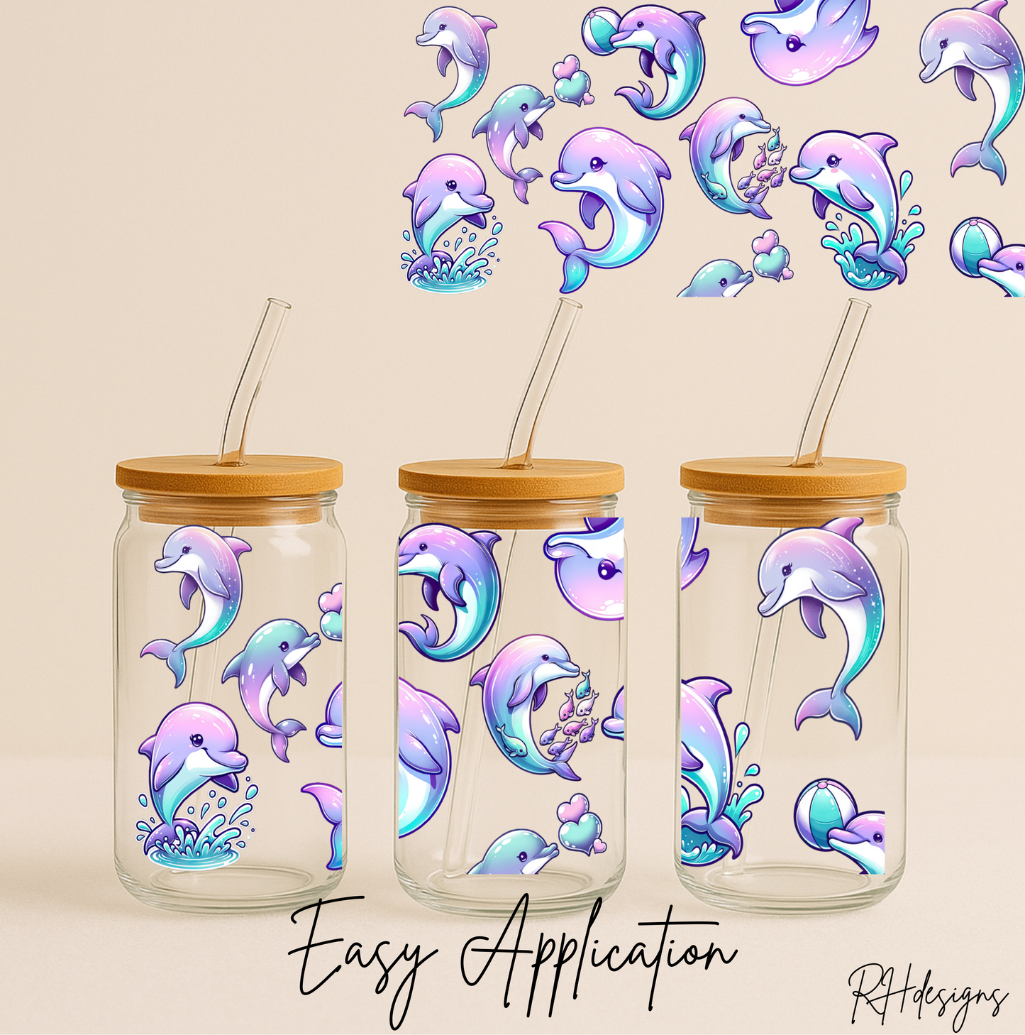 Purple Swimming Dolphins - 16oz