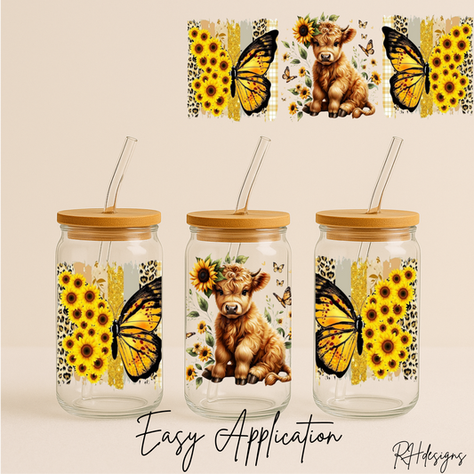 Butterfly Sunflower Highland Cow - 16oz