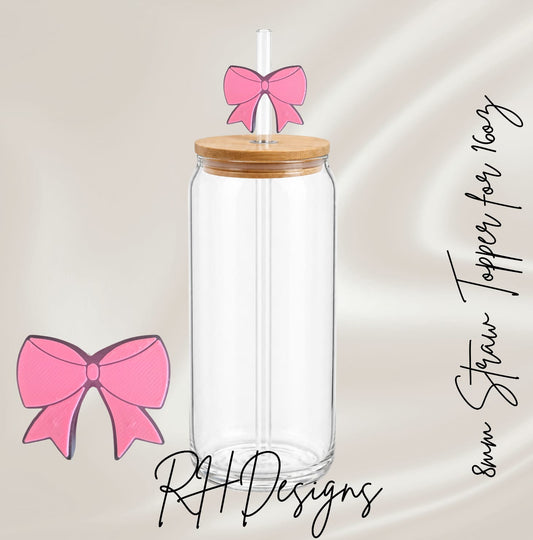 Pink Bow - Straw Topper - 3D