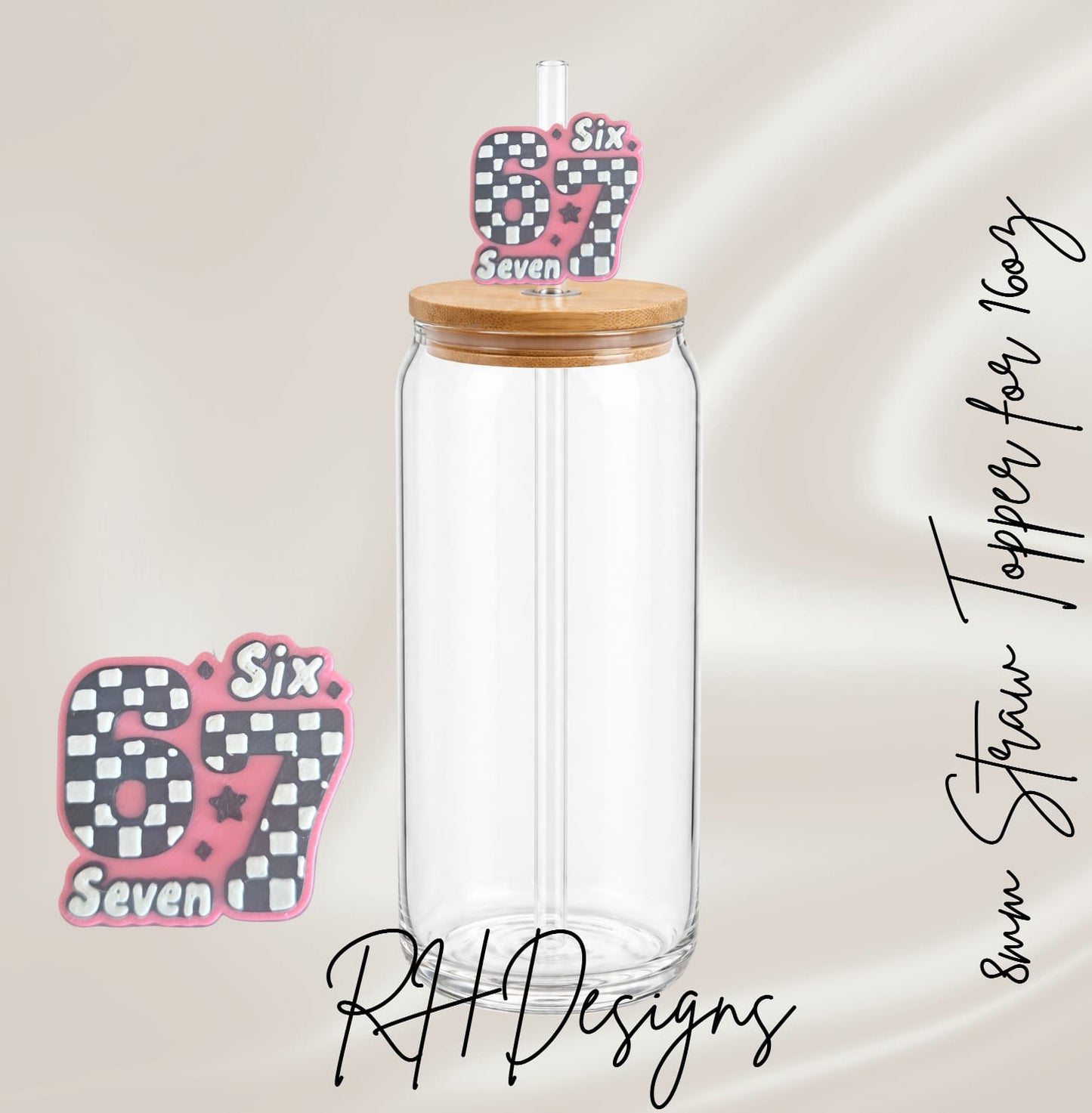 Pink Checkered 67 - Straw Topper - 3D